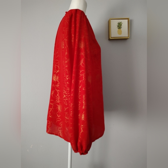 Liz Claiborne Blouse women Embellished Neck long Sleeves colo red cabaret New - Picture 6 of 10
